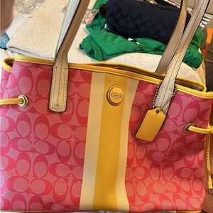 Coach striped hand bag